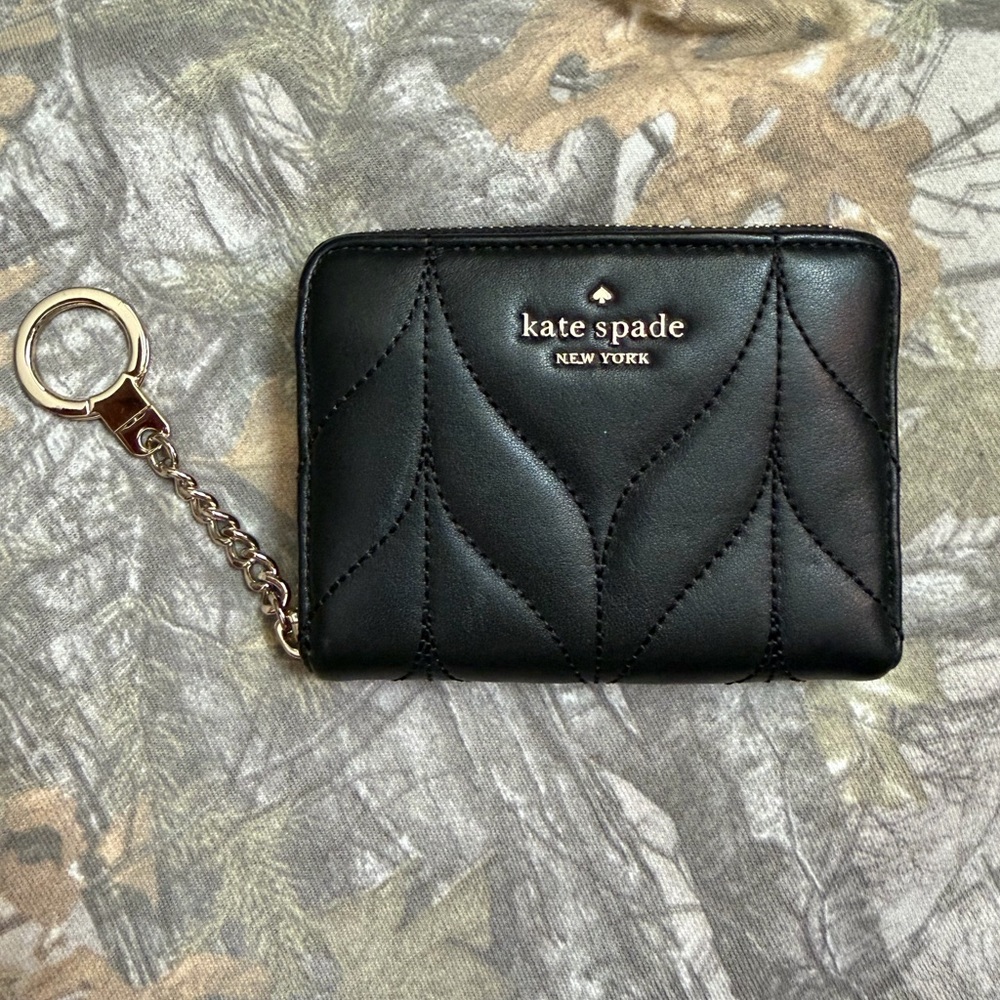 Kate Spade Black Quilted Leather Wallet Pouch with Keychain